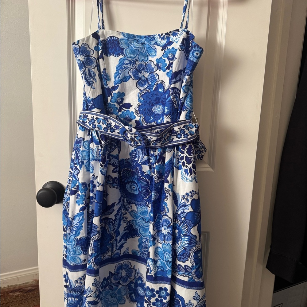 Joie Strapless Dress in Blue and White Floral